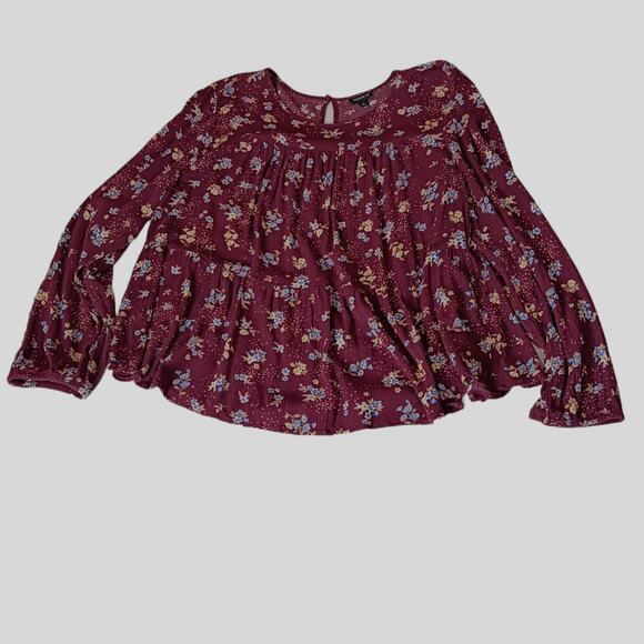 NEW TORRID Blouse Top 2X‎ Tiered Floral Boho Peasant Flowy Cottagecore Burgundy - Picture 11 of 11